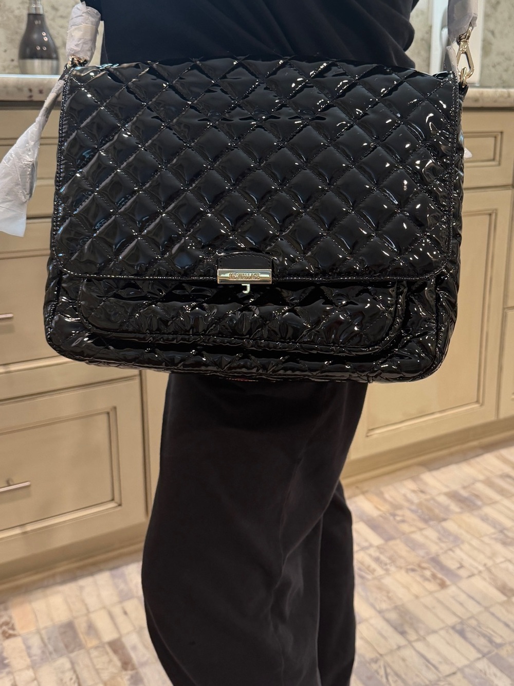 MZ Wallace Black Quilted Patent Crossbody with Gold Hardware - Picture 7 of 8